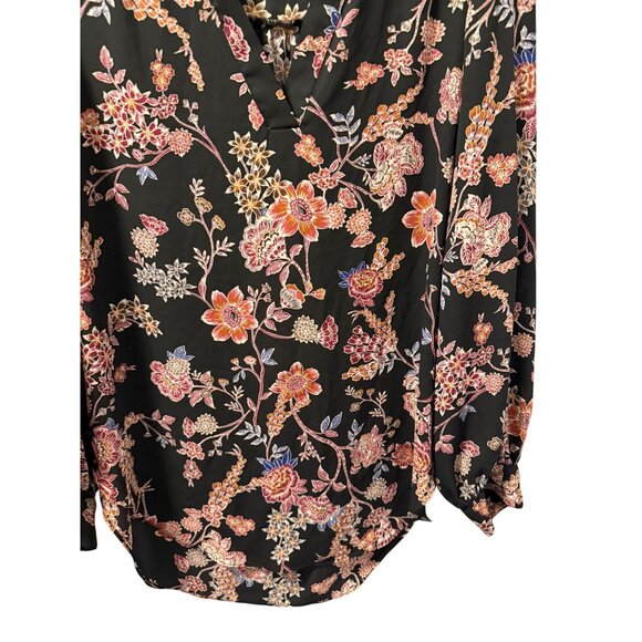 Maurices Womens Floral Blouse Sz Medium 3/4 Sleeve Black & Multicolor V-Neck - Picture 9 of 12